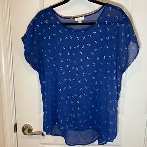 Blue and Silver Sheer Anchor Blouse
